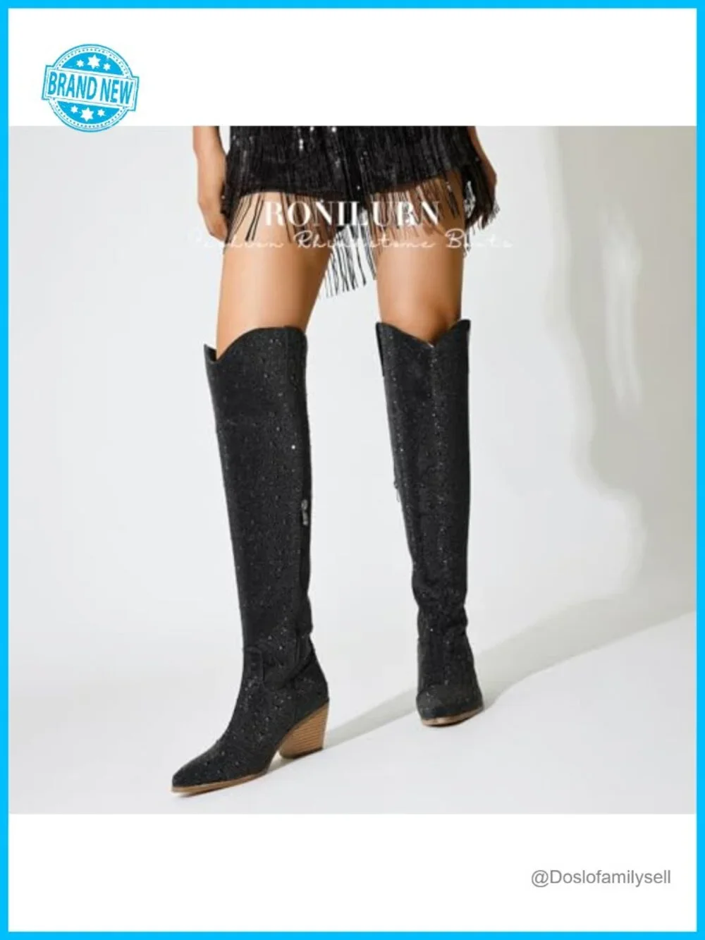 Rhinestone Over the Knee Cowboy Boots, Sparkly Bling Cowgirl Western Thigh High